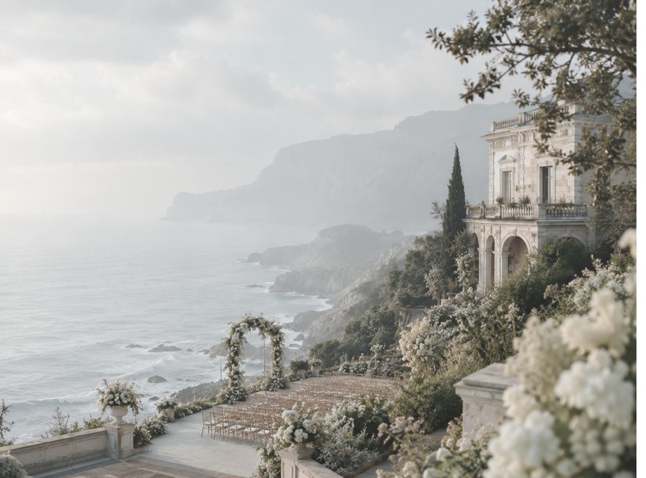 Coastal villa with white florals