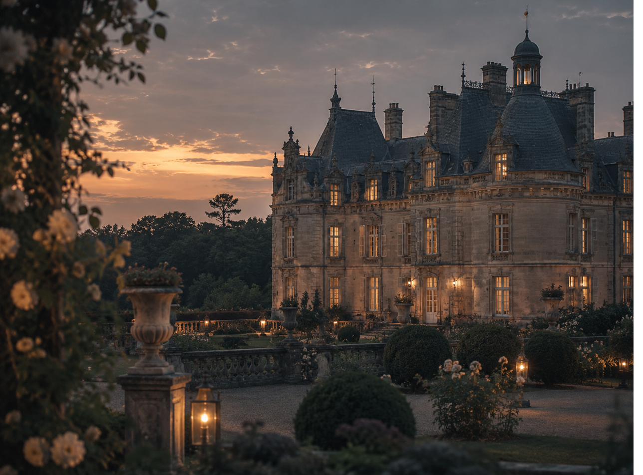 French chateau at dusk