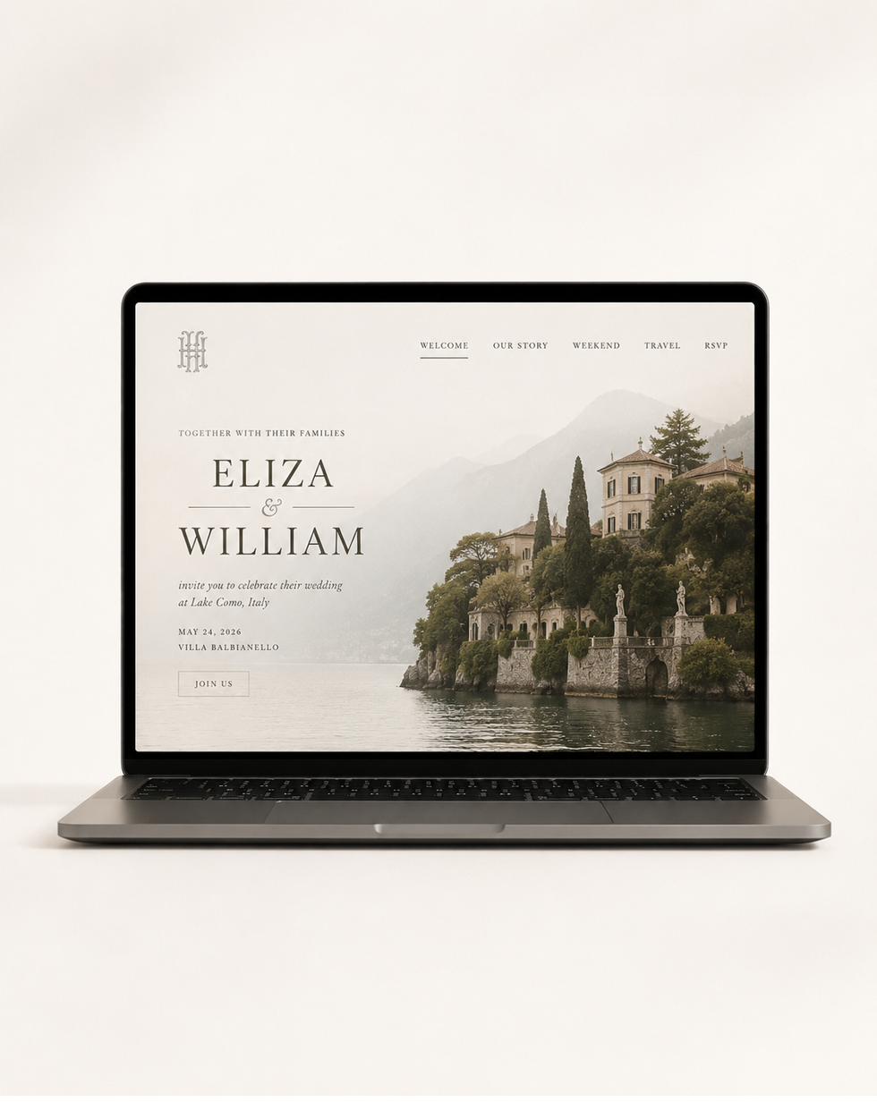 Bespoke invitation suite shown on a laptop